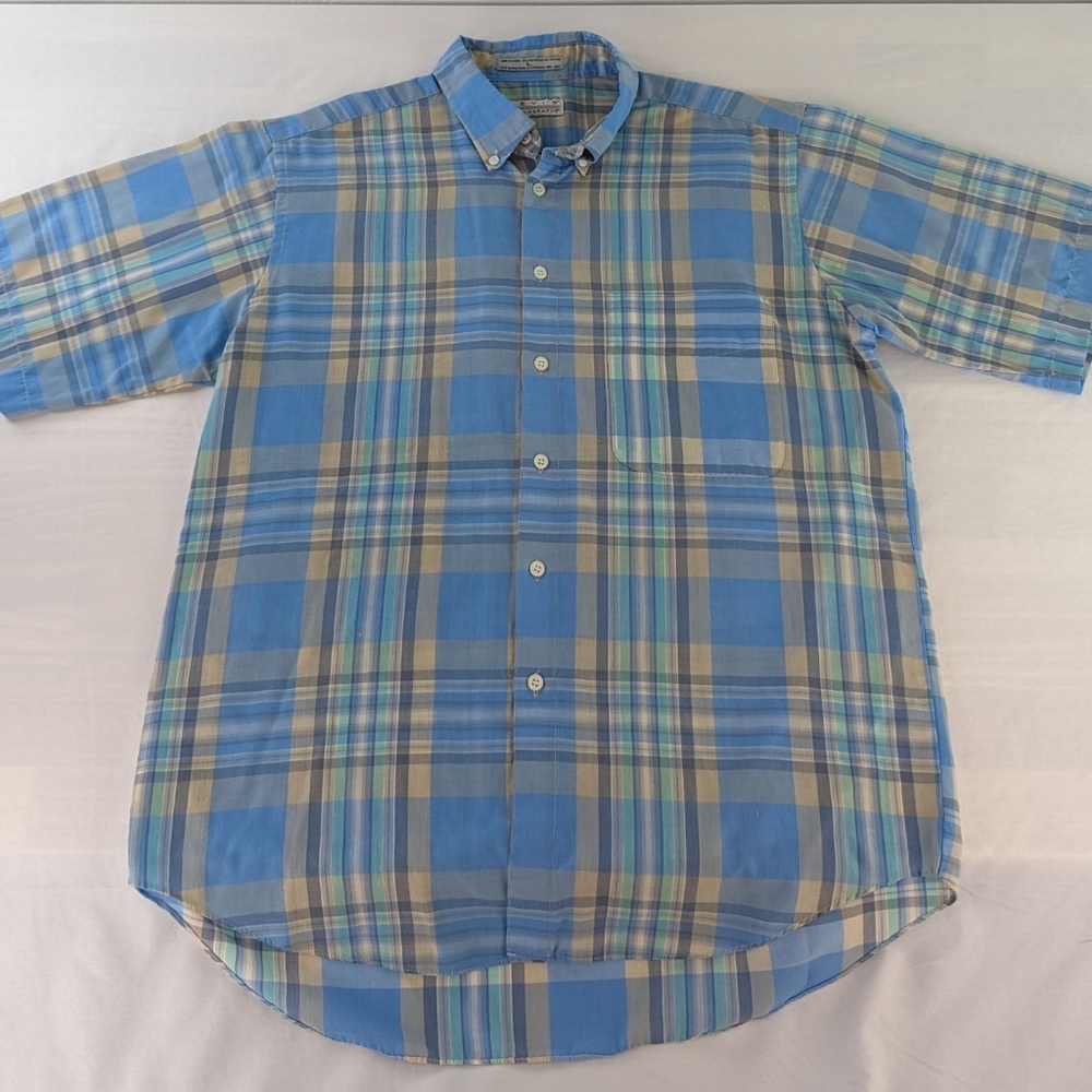 VINTAGE Levi's Colorgraphs Pastel Plaid SHIRT Short Sleeve Button Up Men's LARGE